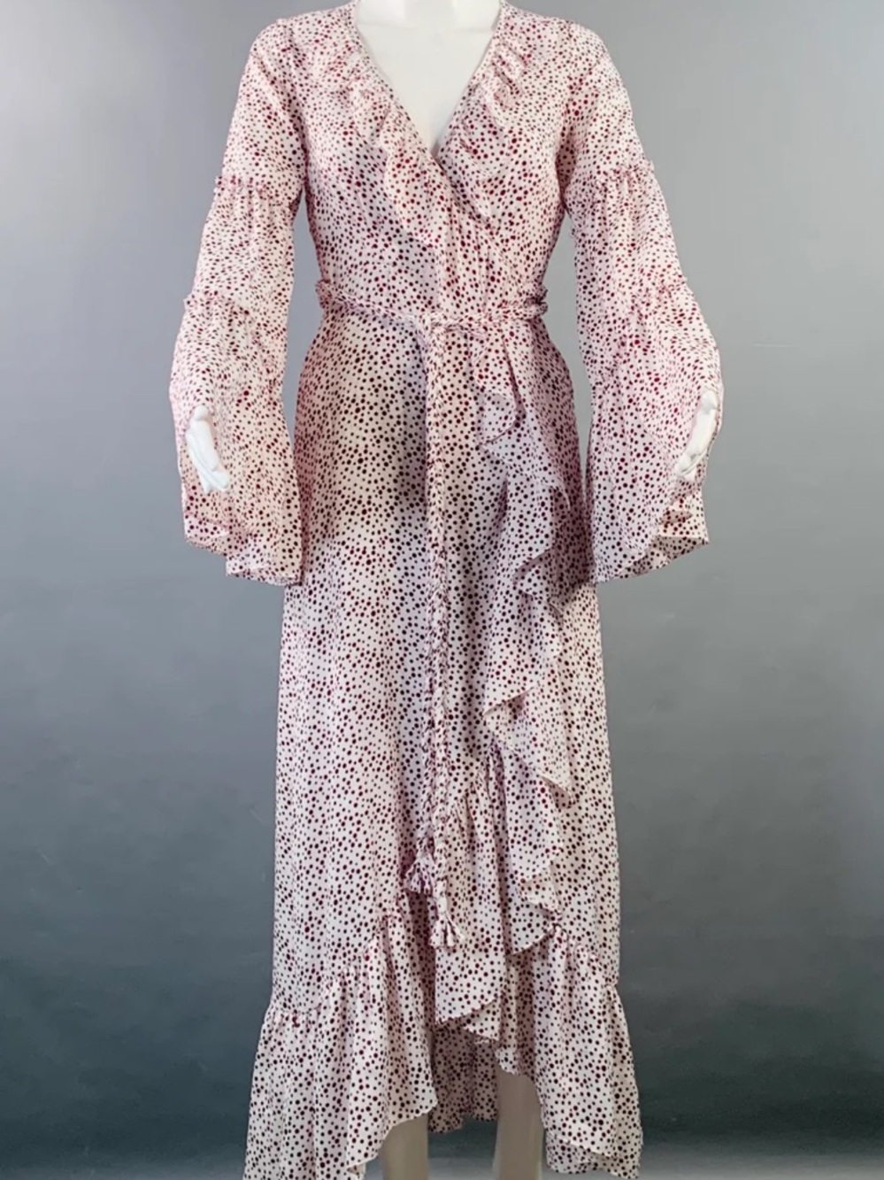 Misa Los Angeles Polka Dot Ruffle Wrap Maxi Dress Size Large